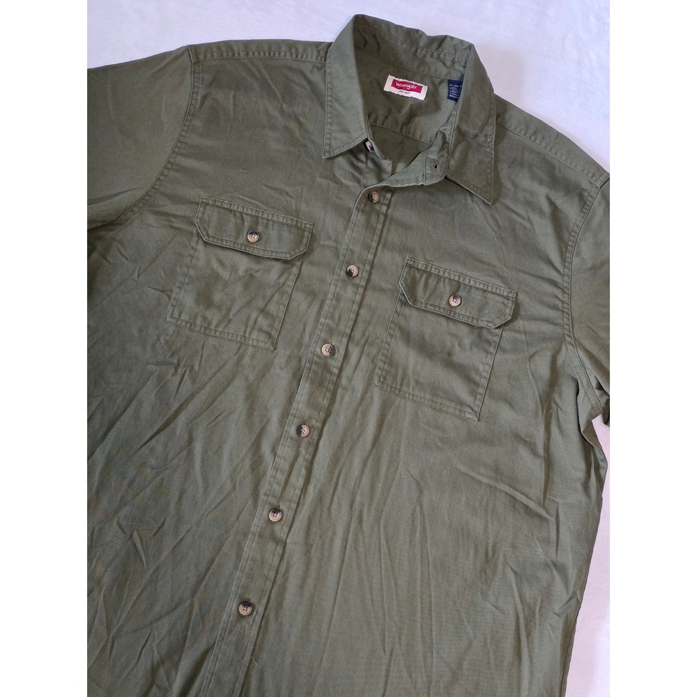 Wrangler Mens XL Olive Green Short Sleeve Button Down Utility Shirt Western